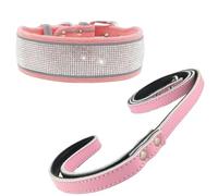 Newtensina Collar de perro reflectante de ante suave a la moda, collar y correa para cachorros medianos y grandes (b), rosa, S