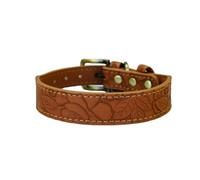 Newtensina Collar de perro vintage con flores en relieve, para perros pequeños y medianos, color marrón, talla L