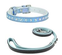 Newtensina Collar y correa para perros pequeños con diamantes de imitación para perros pequeños (0075), color azul, talla XS
