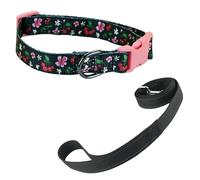 Newtensina Correa de perro con patrón de flores de moda y collar de perro para perros medianos y grandes (a) - negro - L