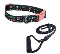 Newtensina Correa de perro con patrón de flores de moda y collar de perro para perros medianos y grandes (c) - Negro - S