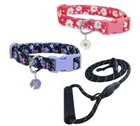 Newtensina Correa de perro con patrón de flores y collar de perro con un colgante de pétalos para perros medianos y grandes (c) - PurpleRoseo - L