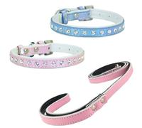 Newtensina Fashion - Collar de perro y correa para perro con diamantes para perros pequeños (0086), color rosa, azul, XS