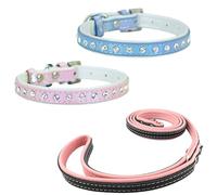 Newtensina Fashion - Collar de perro y correa para perro con diamantes para perros pequeños (0087), color rosa y azul, talla S