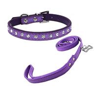 Newtensina Lindo Diamante Cachorro Collar y Correa Bling Gamuza Collar para Perros pequeños Gatos