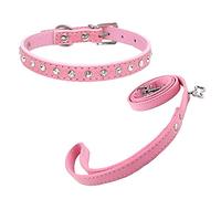Newtensina Lindo Diamante Cachorro Collar y Correa Bling Gamuza Collar para Perros pequeños Gatos