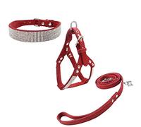 Newtensina Moda Collar de Perro y arnés y Correa Collar de Perro Diamante con arnés y Correas Conjunto de arnés y Correas de Cuello Suave y cómodo para Perros