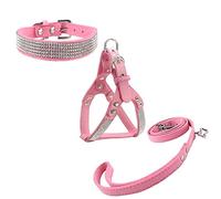 Newtensina Moda Collar de Perro y arnés y Correa Collar de Perro Diamante con arnés y Correas Conjunto de arnés y Correas de Cuello Suave y cómodo para Perros
