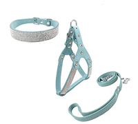 Newtensina Moda Collar de Perro y arnés y Correa Collar de Perro Diamante con arnés y Correas Conjunto de arnés y Correas de Cuello Suave y cómodo para Perros