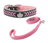 Newtensina Moda Collar de Perro y Conjunto de Correa Suave Correas de Nylon Tejidas Collar Bling Diamante Collar para Perros con Correa para Perros medianos