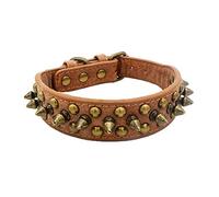 Newtensina Retro Bronce Tachonado Perro Collar Perrito Collar con Remaches para Pequeño Perros Medio Perros - marrón - S