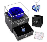 NEWUPZSI Rosa estabilizada Caja Rosa eterna con Collar Hojas Eterna Hecha a Mano Rosa con Collar para Regalos San Valentin,Dia de la Madre