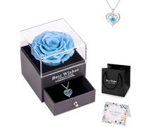 NEWUPZSI Rosa Eterna azul Regalos para Mama Caja Rosa Real Preservada Navidad con Collar para Madres Cumpleaños Regalos para el Día de la Madre Regalo para Mamá,Mejor Madre del Mundo