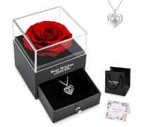 NEWUPZSI Rosa Eterna rojo Regalos para Mama Caja Rosa Real Preservada Navidad con Collar para Madres Cumpleaños Regalos para el Día de la Madre Regalo para Mamá,Mejor Madre del Mundo