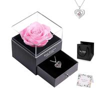 NEWUPZSI Rosa Eterna rosa Regalos para Mama Caja Rosa Real Preservada Navidad con Collar para Madres Cumpleaños Regalos para el Día de la Madre Regalo para Mamá,Mejor Madre del Mundo