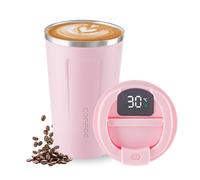 Newvenper Taza de café de acero inoxidable con indicador de temperatura LED, a prueba de fugas, con tapa, mantiene el frío y el calor, adecuado para café, té y cerveza (rosa)