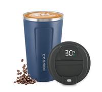 Newvenper Taza de café de acero inoxidable con indicador de temperatura LED, a prueba de fugas, con tapa, mantiene el frío y el calor, adecuado para café, té y cerveza (Blau)