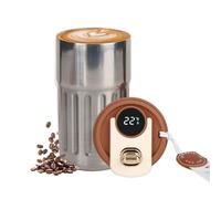 Newvenper Tazza termica sottovuoto in acciaio inox, con indicatore di temperatura a LED, a prova di perdite, con coperchio, mantiene freddo e caldo, adatto per caffè, tè e birra, 420 ml (argento)