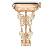 NewWays Correa de pulsera de metal compatible con Apple Watch de 42 mm, 44 mm, 45 mm, iWatch SE Series 8/7/6/5/4/3/2/1, correa de repuesto de acero inoxidable con diamantes para mujer, oro rosa