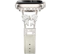 NewWays Correa delgada de cuero brillante para Apple Watch Series 11 10 46 mm, 44 mm, 45 mm, para iWatch Series 11 10 9 8 7 6 5 4 SE, correa fina y elegante de diseño para mujer, color blanco y blanco