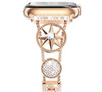 NewWays Correa para Apple Watch de 1.575 pulgadas, 1.614 pulgadas, 1.654 pulgadas, serie 10 para mujer, pulsera delgada de oro rosa, cadena de metal de diamante, correa de iwatch Series 4, 5, 6, SE, 7