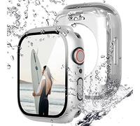 NewWays Paquete de 2 protectores de pantalla impermeables compatibles con Apple Watch de 1.614 pulgadas Series 9, 8, 7 con vidrio templado, iWatch, carcasa protectora completa de policarbonato duro,