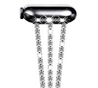 NewWays Pulsera de repuesto compatible con Apple Watch 42 mm, 44 mm, 45 mm, acero inoxidable, metal y diamantes para iWatch Series SE 9 8 7 6 5 4 3 2 1, negro