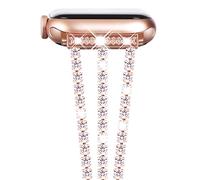 NewWays Pulsera de repuesto compatible con Apple Watch 42 mm, 44 mm, 45 mm, acero inoxidable, metal y diamantes para iWatch Series SE 9 8 7 6 5 4 3 2 1, oro rosa