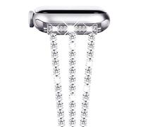 NewWays Pulsera de repuesto compatible con Apple Watch 42 mm, 44 mm, 45 mm, acero inoxidable, metal y diamantes para iWatch Series SE 9 8 7 6 5 4 3 2 1, plata