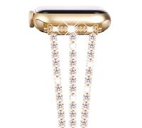 NewWays Pulsera de repuesto compatible con Apple Watch de 38 mm, 40 mm, 41 mm, para mujer, acero inoxidable, metal y diamantes para iWatch Series SE 9, 8, 7, 6, 5, 4, 3, 2, 1, oro