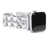 NewWays,Pulsera para Apple Watch de 42 mm para mujer, pulsera de joyería para Apple Watch Band de 44 mm, serie 6, serie 4, serie 5, bandas iwatch de 42 mm para mujer, enlace plateado con cuero blanco