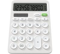 NEWYES Calculadora básica para oficina, calculadora solar grande con pantalla LCD y botón sensible para estudiantes, doble potencia, solar y batería, color blanco