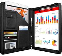 NEWYES Portadocumentos de Cuero A4 para Conferencias con Cremallera- Regalo Hombre/Mujer, Carpeta Organizadora Agenda Ideal para Oficina y Viaje de Negocios (Negro)