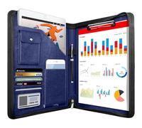 NEWYES Portadocumentos de Cuero A4 para Conferencias con Cremallera- Regalo Hombre/Mujer, Carpeta Organizadora Agenda Ideal para Oficina y Viaje de Negocios (Azul)