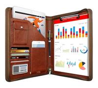 NEWYES Portadocumentos de Cuero A4 para Conferencias con Cremallera- Regalo Hombre/Mujer, Carpeta Organizadora Agenda Ideal para Oficina y Viaje de Negocios (Marrón)