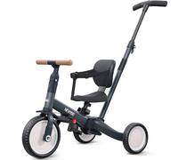 newyoo TR007 Triciclo Evolutivo 5 en 1 para Bebé 1-3 Años con Barra de Seguridad y Empuje, Regalo Infantil con Pedales y Modo Bicicleta, Gris Oscuro