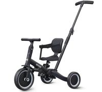 newyoo TR007 Triciclo Evolutivo 5 en 1 para Bebé 1-3 Años con Barra de Seguridad y Empuje, Regalo Infantil con Pedales y Modo Bicicleta, Negro