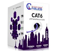 NewYork Cables - Cable CAT6 Plenum (CMP) de 1000 pies | Cable Ethernet Cat 6 probado con analizador de red Fluke DTX-1800, 23 AWG 4 pares, conductor sólido 550 MHz, cable de red UTP de 10 GB (morado)