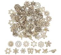 NewZC 100 Piezas de Formas de Madera Cortadas Con Láser, 13 Tipos de Flores, Pájaros y Mariposas, Adornos Para Manualidades, Álbumes de Recortes