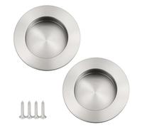 NewZC 2 Piezas Tiradores Empotrados Puerta Corredera Acero Inoxidable Cepillado SatinadoTirador Redondo Puerta Oculto con Tornillo para Muebles Cajones Armarios Gabinete Granero - Plateado