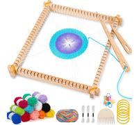 NewZC Juego Telar de Madera para Tejer Niños - 25 * 28cm Telar de Marco Maquina Weaving Loom con 13 Colores Hilos de Lana y Tejedora Peine Lanzadera Para Infantil y Adultos Principiantes