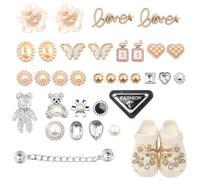 NewZC Pins Crocs Cristal Charms para Zapatos - 33 Piezas Pines para Crocs Brillantes Niña Mujer - Zapatillas Mariposa Flor Corazón Oso Círculo Adornos Decorativos Accesorios para Sandalias Zuecos