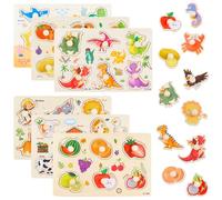 NewZC Puzzle Madera Infantil Educativo Set 6 Piezas Montessori Rompecabezas Bebes de Madera - Puzzle Encajable con Mango para Juguetes Preescolar Niños y Niñas 1 a 5 Años