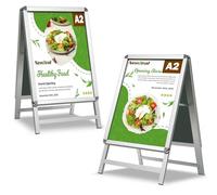 Newzealkids A2 Cartel publicitario para acera Soporte para carteles de doble cara Cartel publicitario de aluminio para acera con marco a presión para publicidad exterior, plata