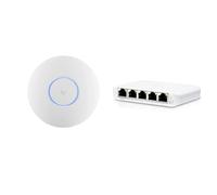 NexaCore - Pack Ubiquiti U6+ + UniFi Switch Flex Mini - Punto de acceso WiFi 6 (1500 ft², 2x2 MIMO, 300+ clientes) + Switch 5 puertos Gigabit gestionado, USB-C/PoE - Blanco