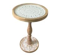 NexaGeniX Mesa Centro salón Mesa Redonda Tallada Vintage de Cristal, Mesa Auxiliar for sofá, Centro Ocio, Columna Romana Centro(A,Medio)