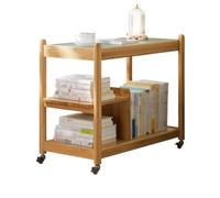NexaGeniX Vitrina Carro Organizador de estantería con Ruedas universales, Estante Almacenamiento bambú Placa Vidrio, for Estudio en casa u Oficina, exhibición móvil Estante para Libros