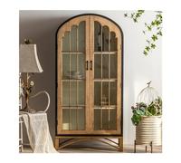 NexaGeniX Vitrina Librería de Madera Maciza Estilo WABI-sabi, Vitrina Cristal con Puerta, Armario Almacenamiento en la Pared Estante para Libros
