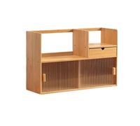 NexaGeniX Vitrina Organizador de Estante Escritorio Oficina Doble bambú, con Puertas corredizas Vidrio Empuje, exhibición estantería, for Dormitorio en casa Estante para Libros(L50xW22.5xH40.5 cm)