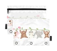 Nexawaveo Animals Lift Rose - Juego de 2 estuches para carpetas de 3 anillas, cremallera suave con ventana de PVC transparente para suministros escolares